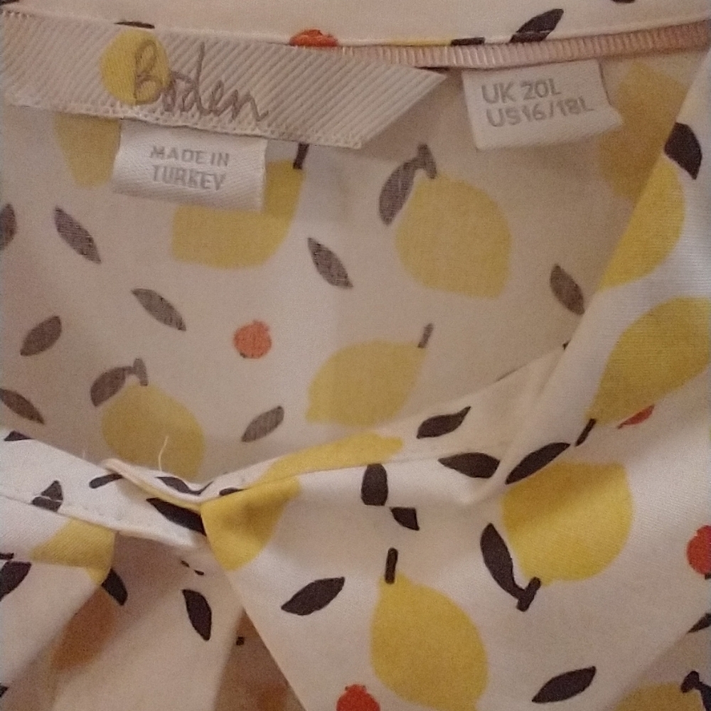 Boden White Lemon-Print Midi Dress with Yellow and Coral Accents - Picture 8 of 8